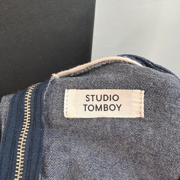 Studio TOMBOY Pool Series Navy Blue T-Shirt Dress Denim Drop Shoulder Back Zip - Picture 6 of 7
